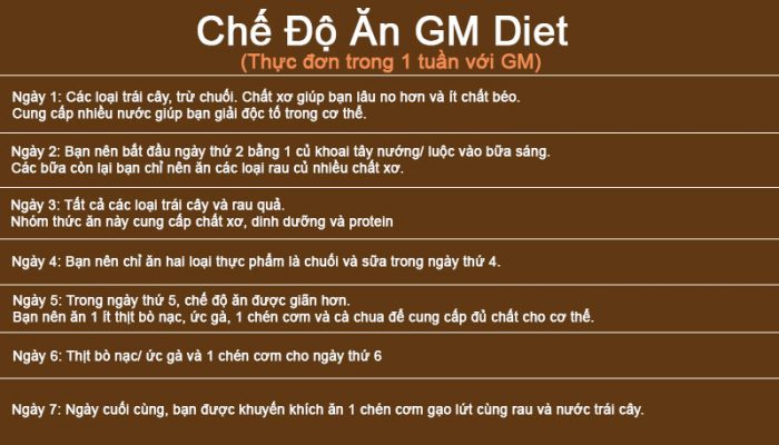 Tuân thủ thực đơn 7 ngày của GM diet
